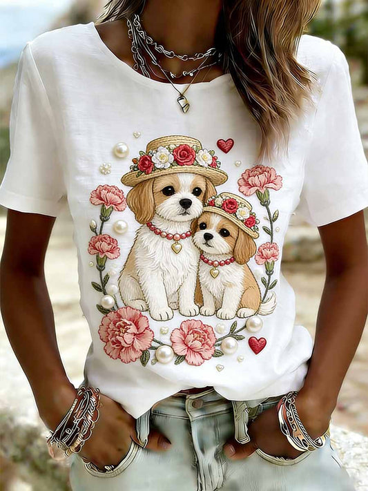 Women's Elegant Dog Mom Love Pattern Printed Casual T-Shirt