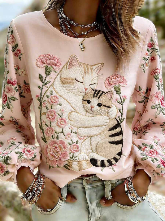 Women's Elegant Cat Mom Love Pattern Printed Casual Top