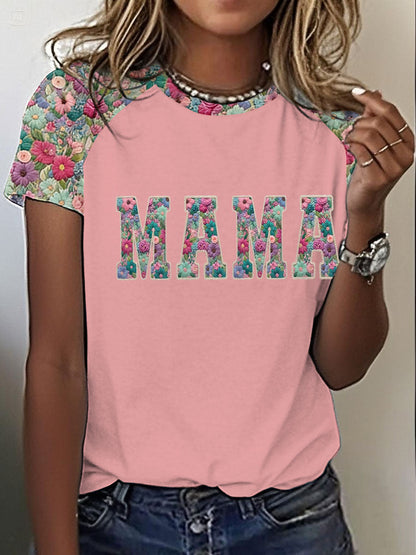 Women's Personalized Mama Printed round neck short sleeve T-shirt