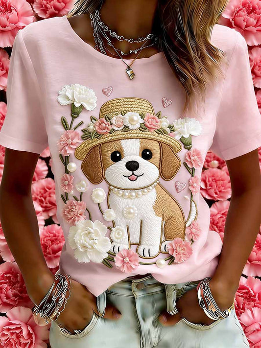 Women's Elegant Dog Mom Love Pattern Printed Casual T-Shirt
