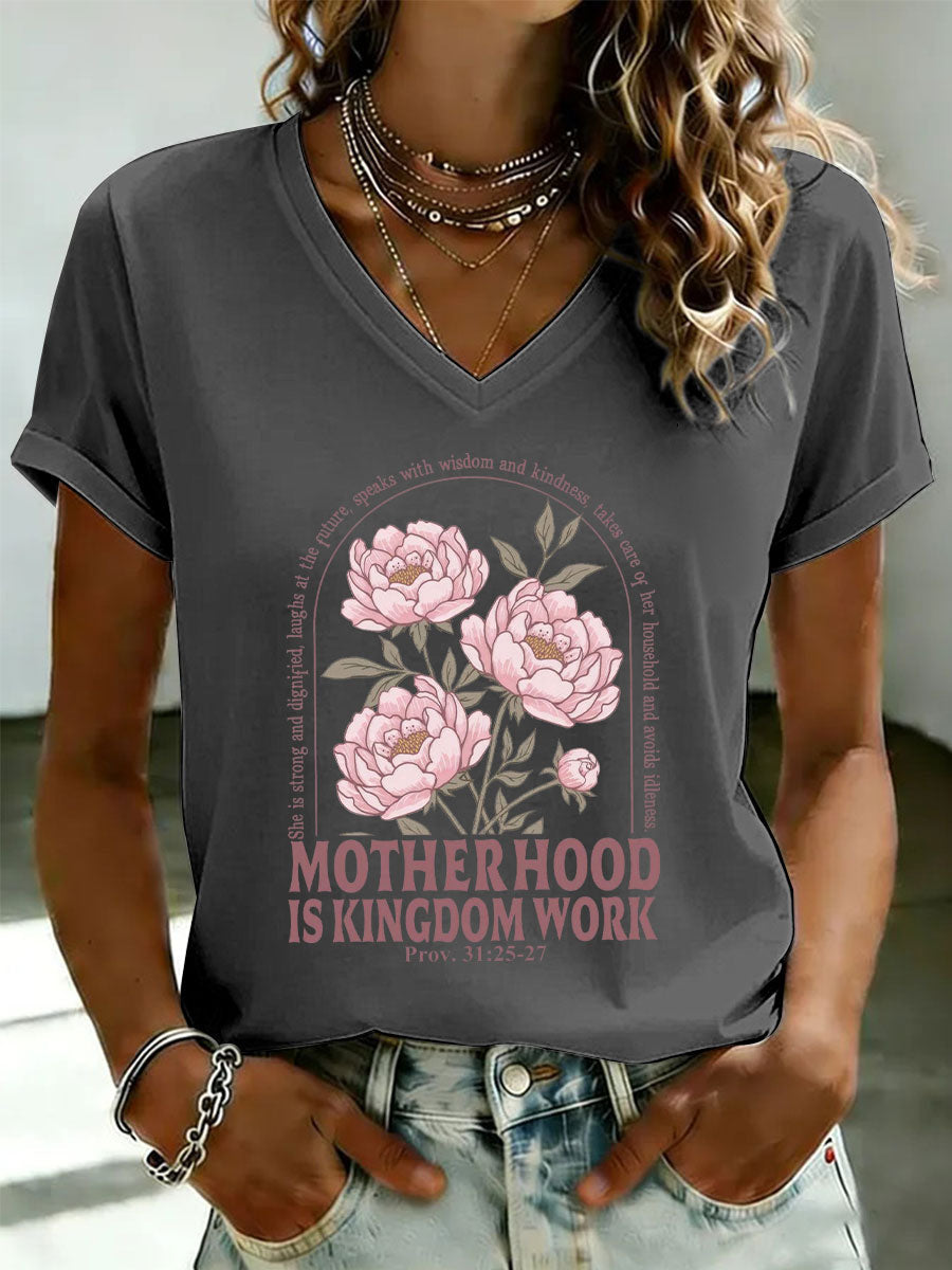 Women's 'Motherhood Is Kingdom Work' Printed Casual T-Shirt