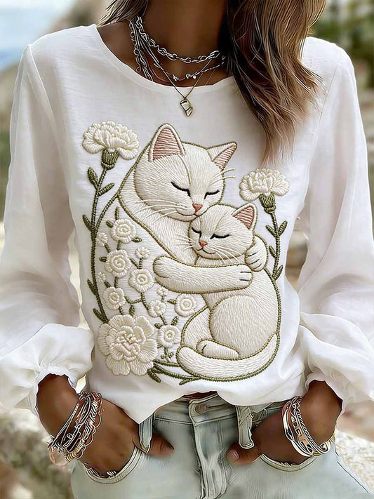 Women's Elegant Cat Mom Love Pattern Printed Casual Top