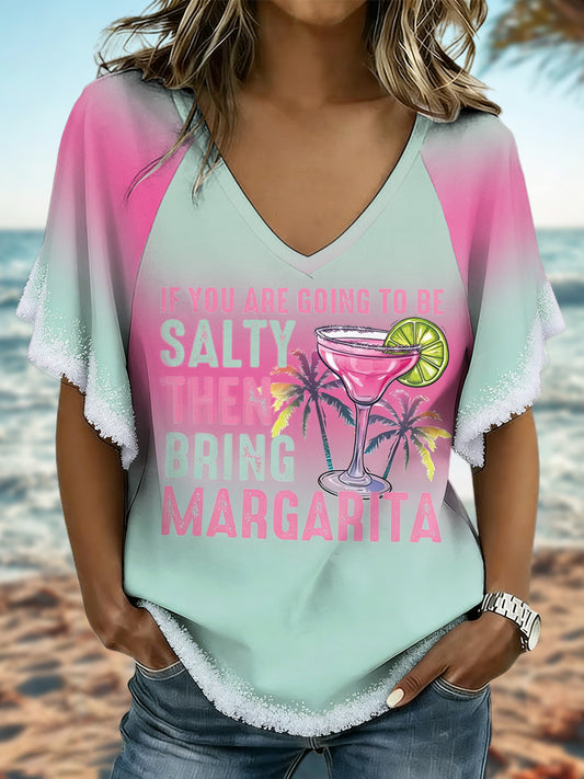Women's Vacation Style Margarita Art Printed Tops