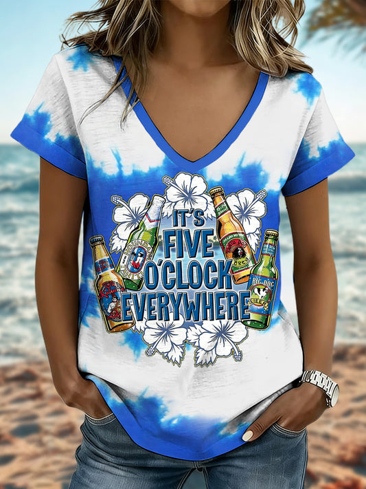 Women's Vacation Style Margarita Art Printed Tops