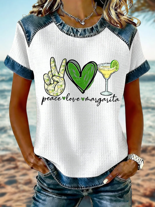 Women's Vacation Style Margarita Art Printed Tops
