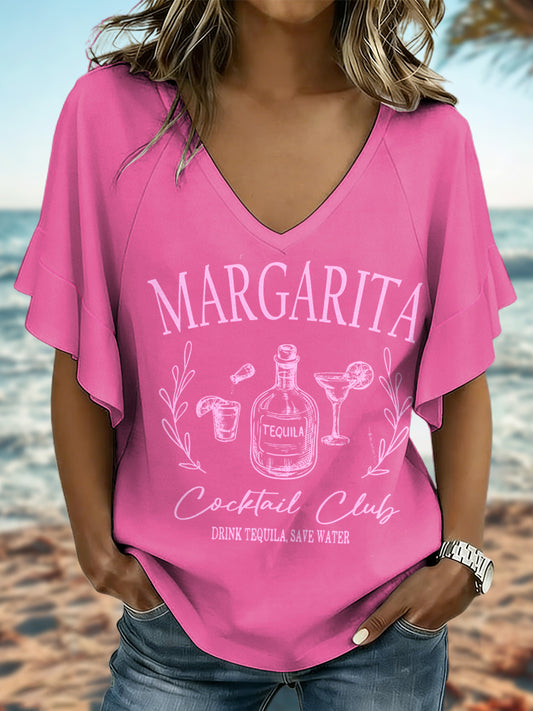 Women's Vacation Style Margarita Art Printed Tops
