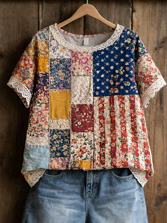 Women's Vintage Floral Art Print Casual Top