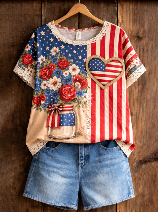 Women's Vintage Floral Art Print Casual Top