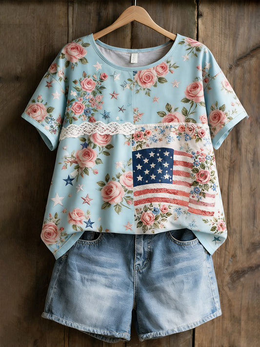 Women's Vintage Floral Art Print Casual Top