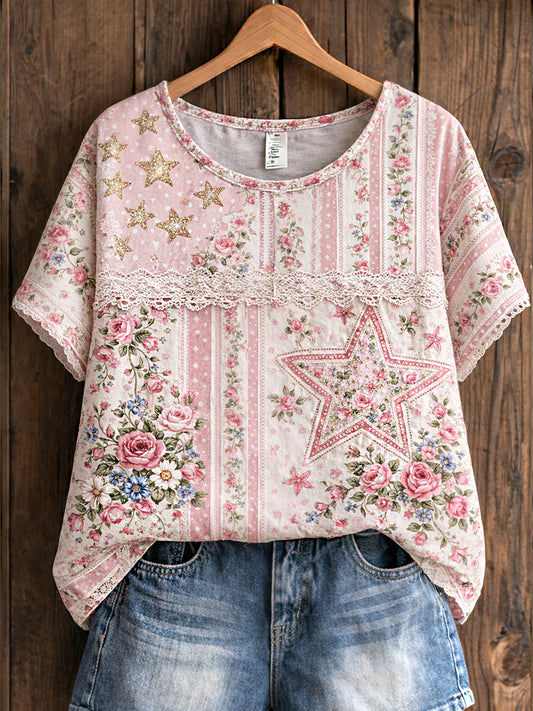 Women's Vintage Floral Art Print Casual Top