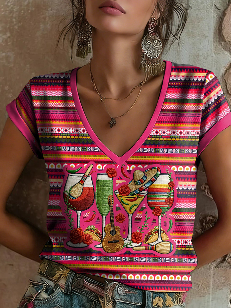 Women's Mexico Art Cinco De Mayo Printed T-Shirt