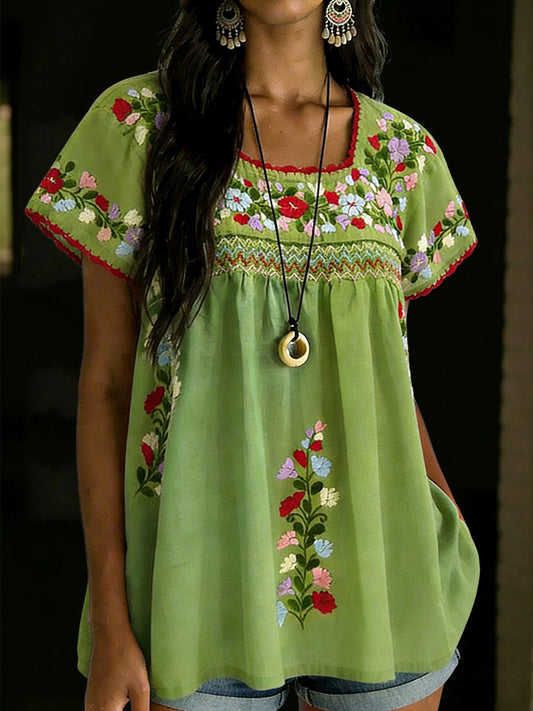 Women's Mexican Floral Short Sleeves Shirt