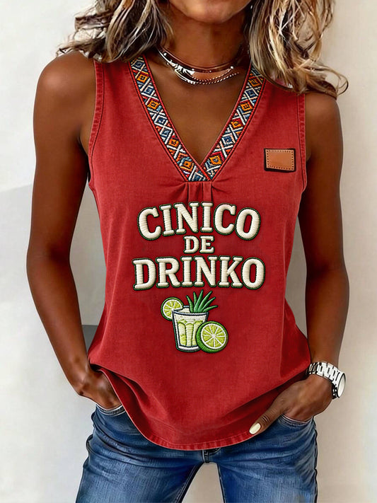 Women's Retro Tequila-Print Cinco de Mayo Tank Top