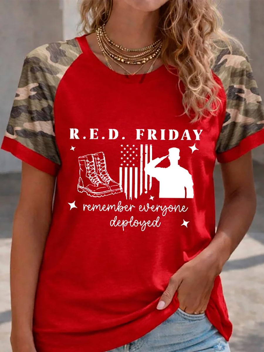 Women's Red Friday Print Casual T-Shirt