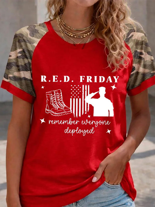 Women's Red Friday Print Casual T-Shirt