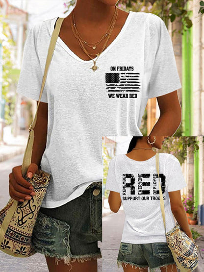 Women's Red Friday Print Casual T-Shirt