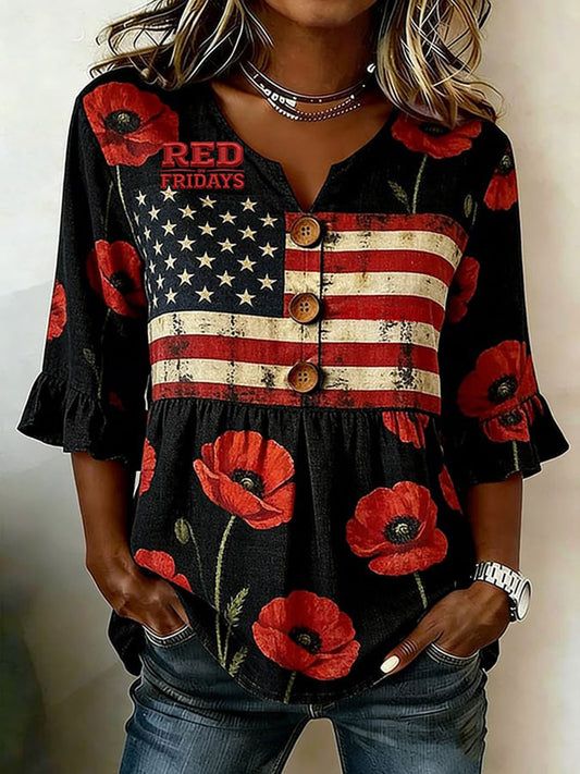 Women's Red Friday Print Casual Top