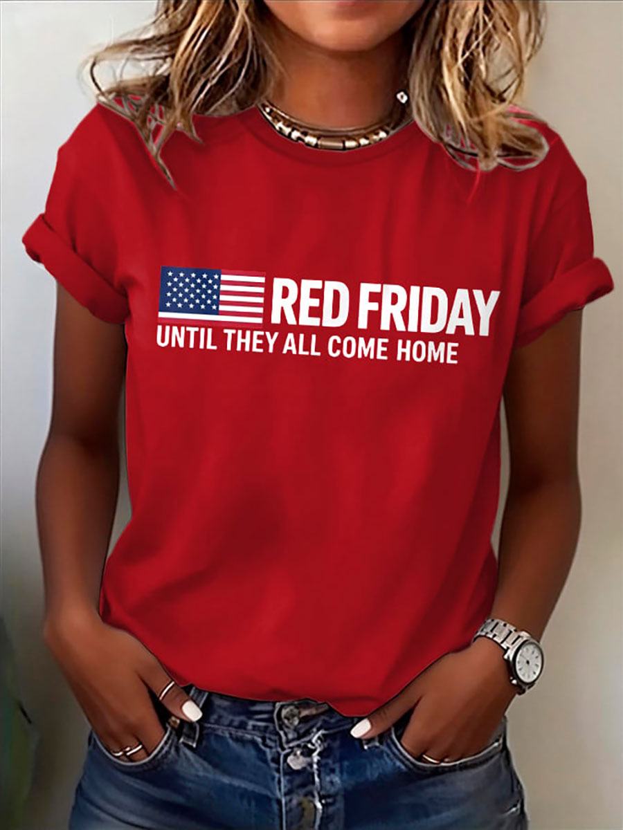 Women's Red Friday Print Casual T-Shirt