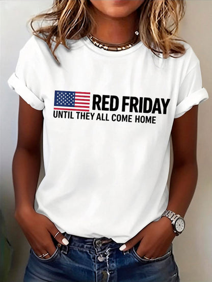 Women's Red Friday Print Casual T-Shirt