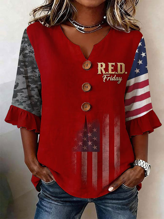 Women's Red Friday Print Casual Top