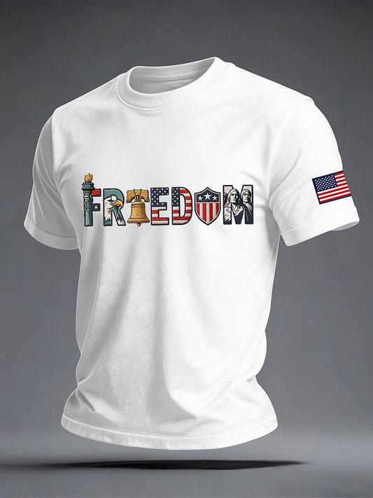 Men's Freedom Embroidery Pattern T-Shirt