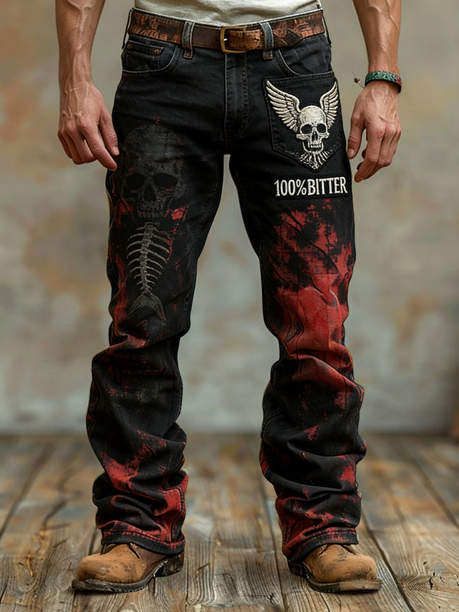 Men's Retro Abstract Ink-Washed “Old Fuckers Club” Casual Pants
