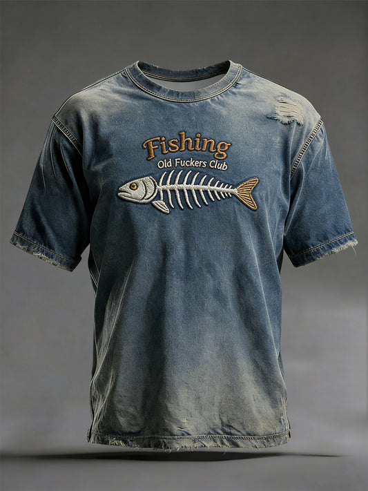 Retro Fishing “Old Fuckers Club” Casual T-Shirt