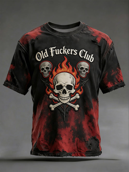 Vintage-Washed “Old Fuckers Club” Casual T-Shirt