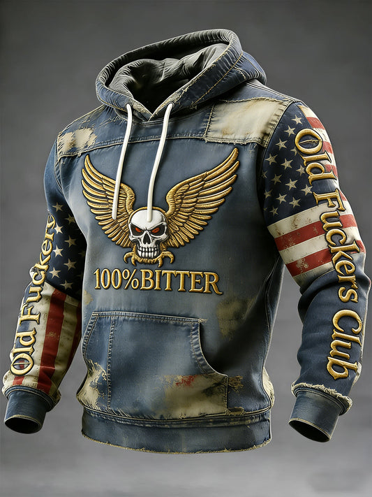 Men's Vintage Old Fuckers Club Patchwork Casual Hoodie