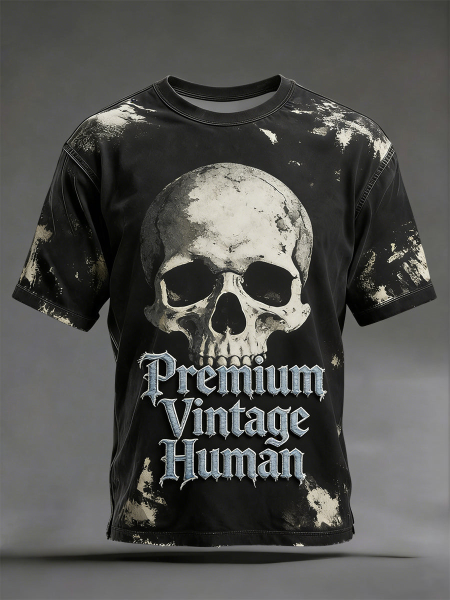 Vintage Distressed “Old Fuckers Club” Skull Casual T-Shirt
