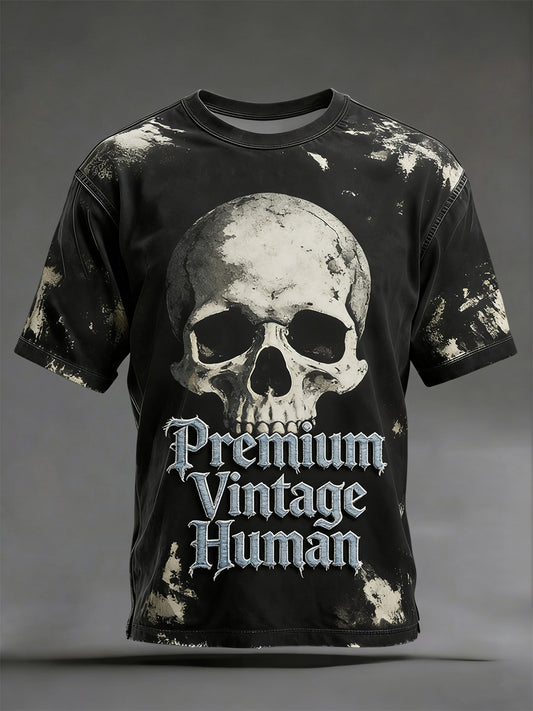 Vintage Distressed “Old Fuckers Club” Skull Casual T-Shirt