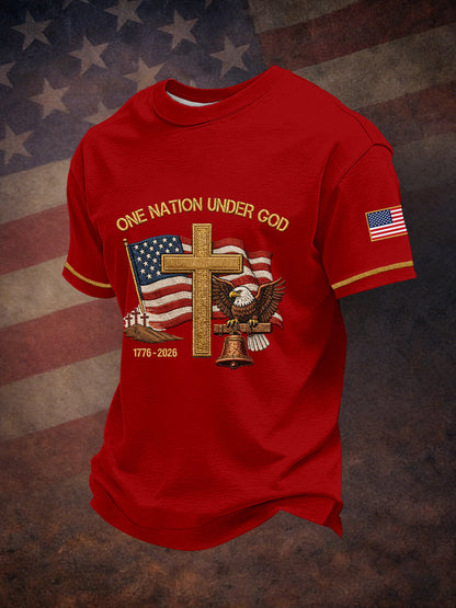 Men's One Nation Under God Embroidery Pattern T-Shirt