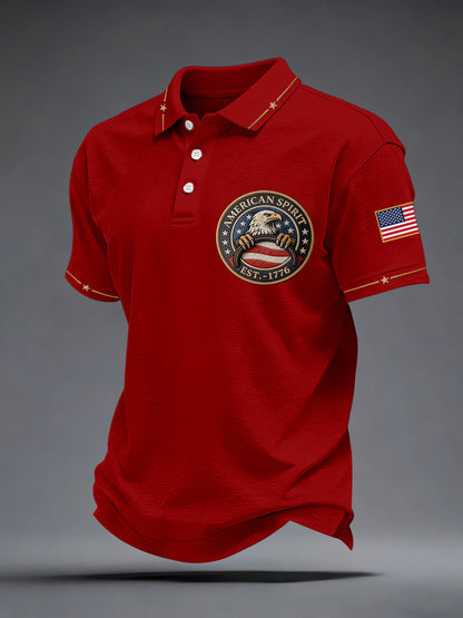 Men's American Spirit Embroidered Pattern Polo Shirt