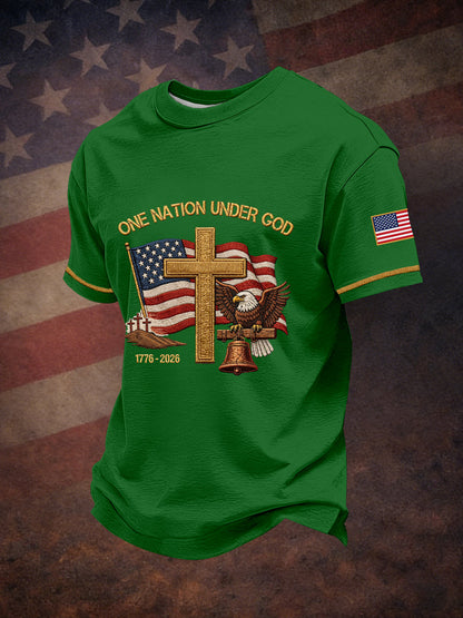 Men's One Nation Under God Embroidery Pattern T-Shirt