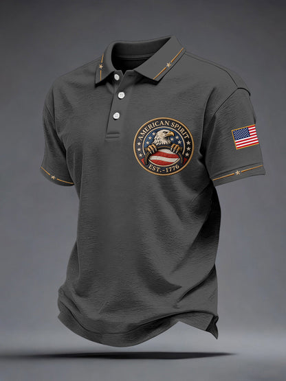 Men's American Spirit Embroidered Pattern Polo Shirt