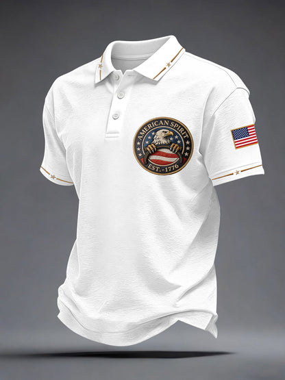 Men's American Spirit Embroidered Pattern Polo Shirt