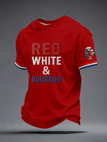 Men's Red White and Blue Embroidered Pattern T-Shirt