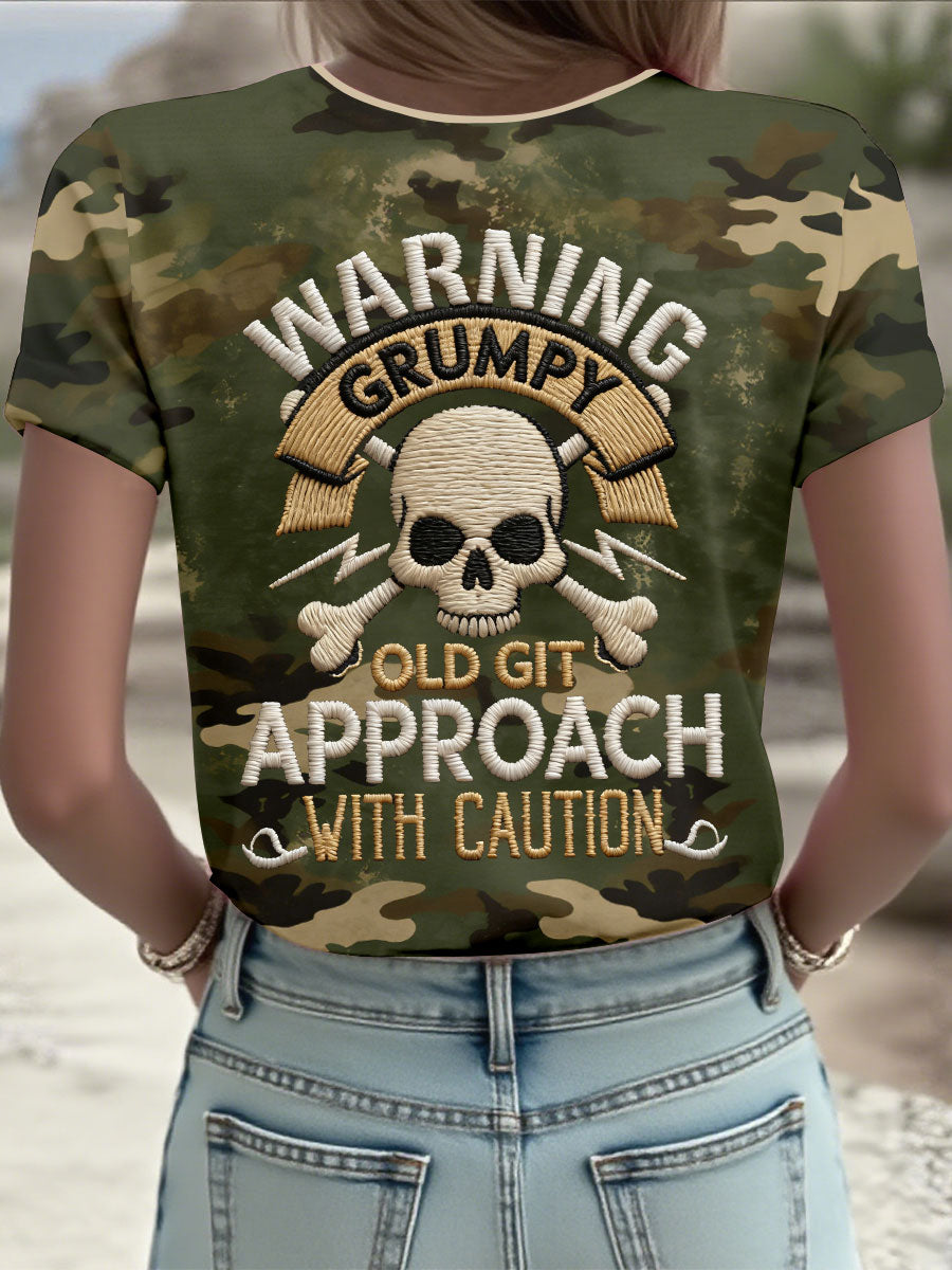 Women's 'warning grumpy old git approach with caution' V-neck T-shirts