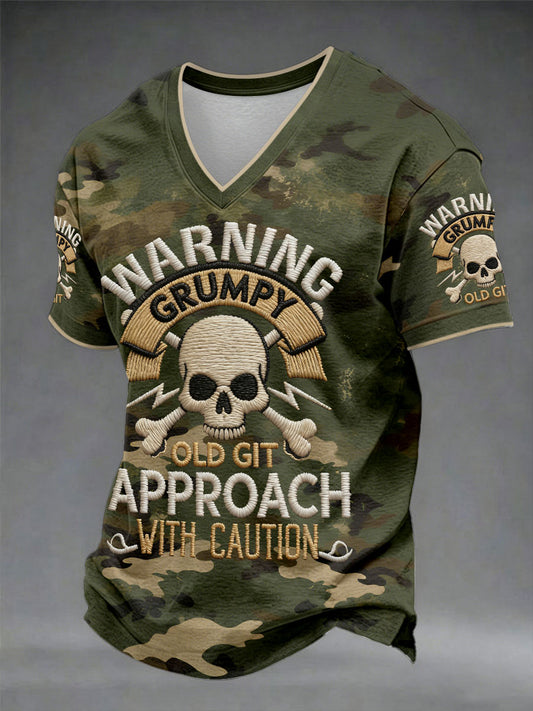 Men's 'warning grumpy old git approach with caution' V-neck T-shirts