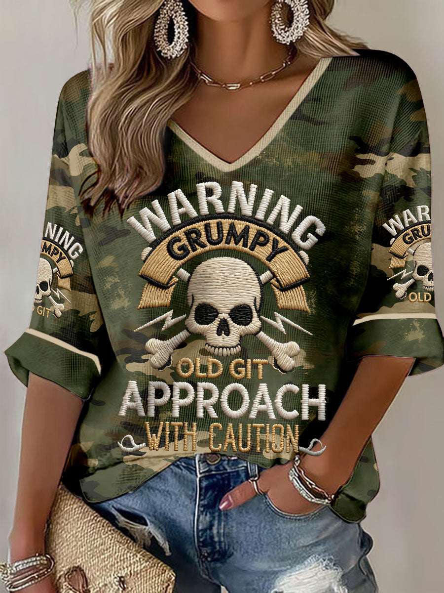 Women's 'warning grumpy old git, approach with caution' V-neck tops