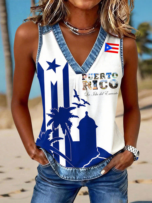 Women's  Puerto Rico Print Vacation Vest Top