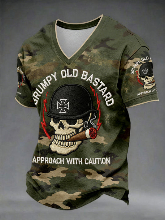 Men's 'grumpy old bastard approach with caution' V-neck T-shirts