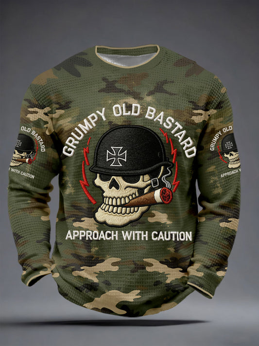 Men's 'grumpy old bastard approach with caution' waffle T-shirts