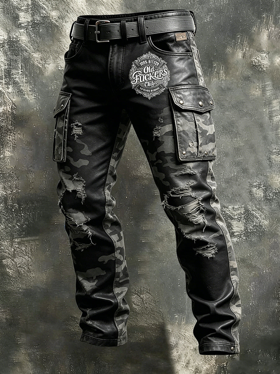Men's Retro Vacation Business Old Fuckers Club Art Print Casual Workwear Trousers