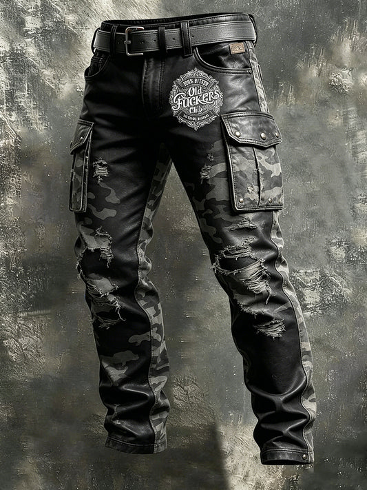 Men's Retro Vacation Business Old Fuckers Club Art Print Casual Workwear Trousers