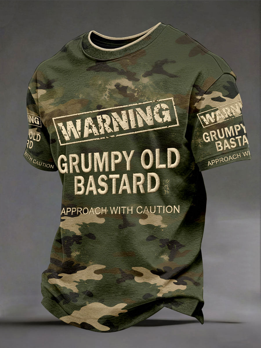 Men's 'warning grumpy old bastard approach with caution' camouflage T-shirts