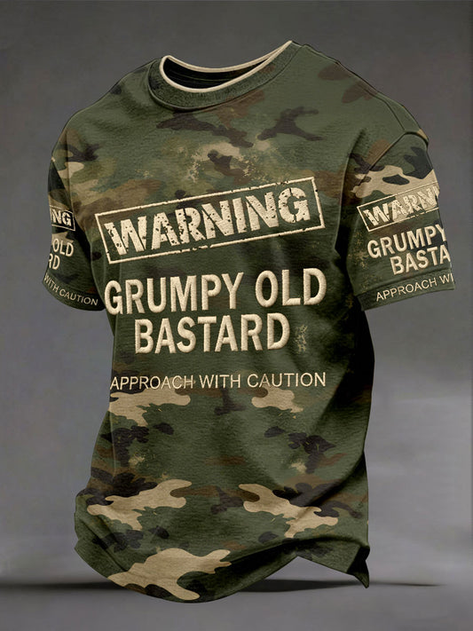 Men's 'warning grumpy old bastard approach with caution' camouflage T-shirts