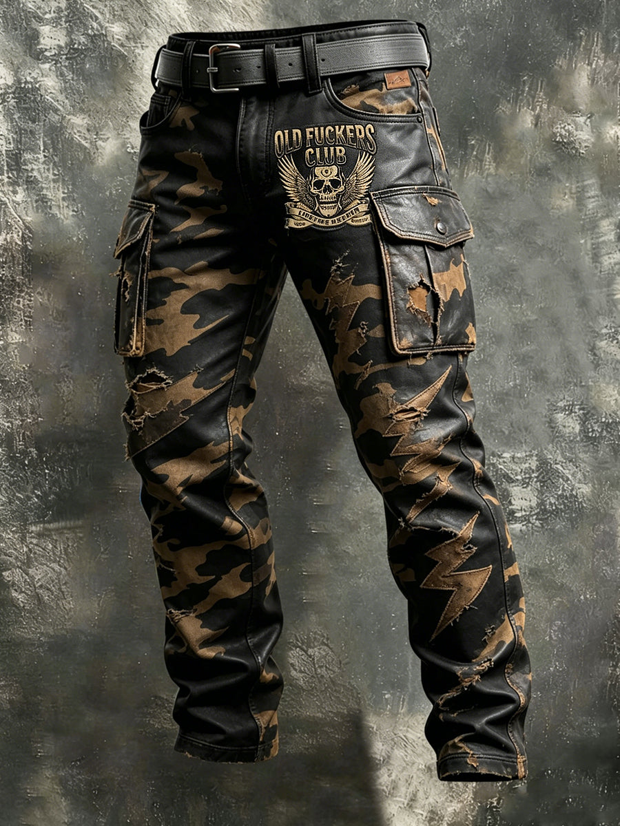 Men's Retro Vacation Business Old Fuckers Club Art Print Casual Workwear Trousers