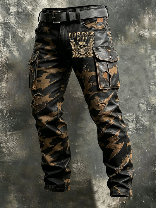 Men's Retro Vacation Business Old Fuckers Club Art Print Casual Workwear Trousers