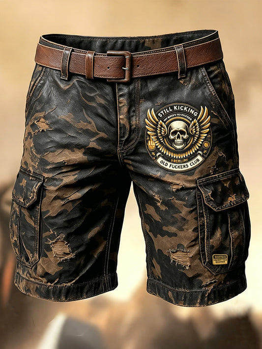 Men's Retro Vacation Business Old Fuckers Club Art Print Casual Shorts